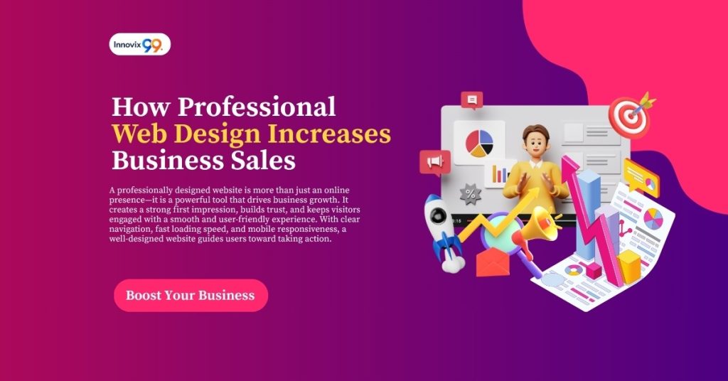 Professional web design increases business sales with modern UI UX dashboard showing growth charts and conversion analytics in a premium corporate website banner