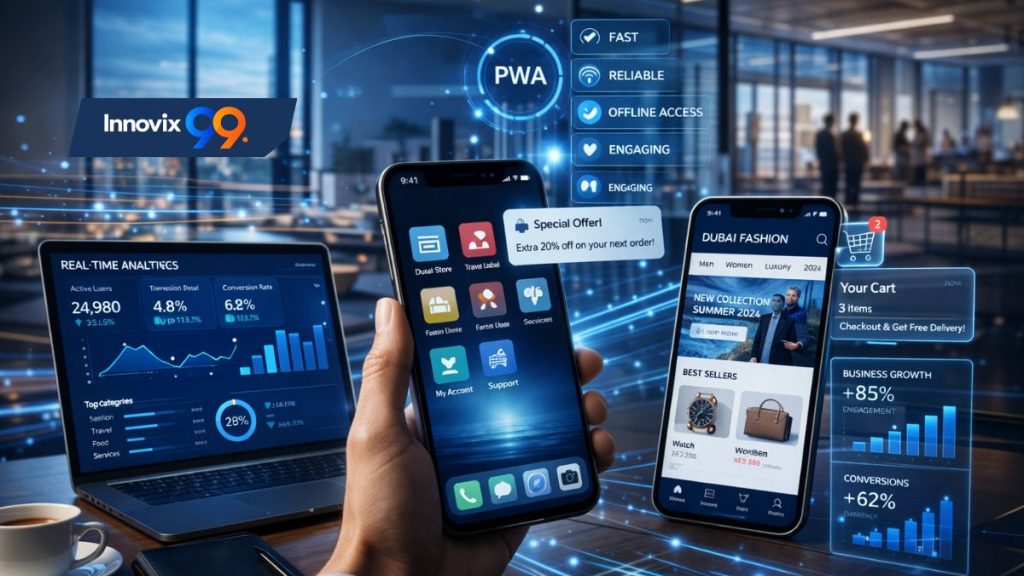 Progressive Web Apps Dubai enhancing business engagement with mobile push notifications, home screen installation, and improved e-commerce performance
